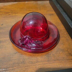 VTG Fenton Amberina Ruby Red Glass Bonnet Ladies Hat w Bow USA Glows w UV READ